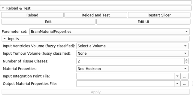 Material properties assignment module to integration points of fuzzyclassified tissue classes.